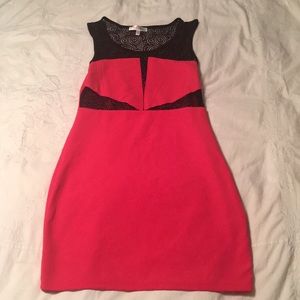 Cocktail pink and black dress with lace